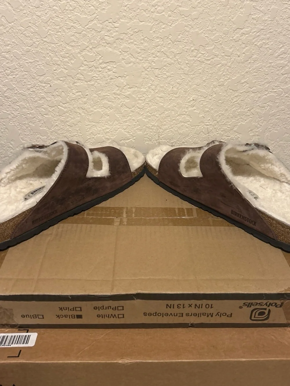 Birkenstock Arizona Shearling Mink Leather Sandal - Brown and Cream